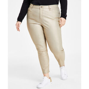 Tommy Hilfiger Tribeca Foil High Rise Denim Jeans Gold Plus Size 20W